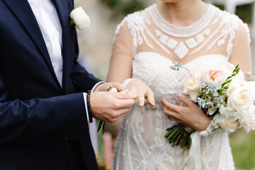 Faceless marriage wedding ceremony newlyweds 