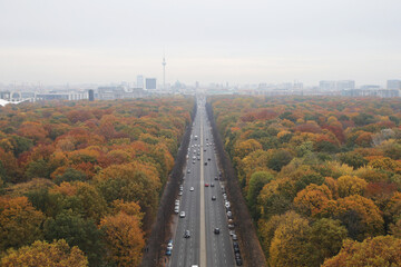 Panorama of Berlin center and Big Tiergarten park, the view from the column of Victory	