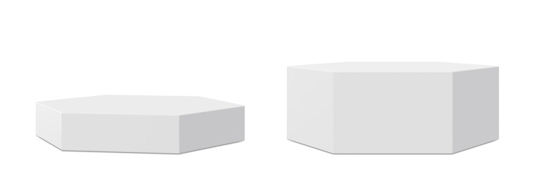 White podiums on transparent background. Elegant podium for product, cosmetic presentation. Mock up. Pedestal or platform for beauty products. Empty scene. Display, showcase. 3D rendering.
