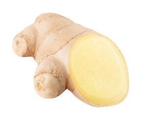 Cut piece of raw ginger root