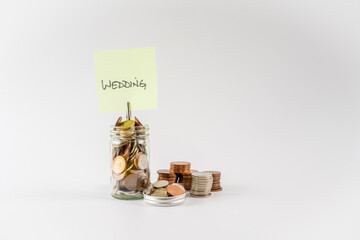 Wedding  savings budget fund jar concept isolated on a white background