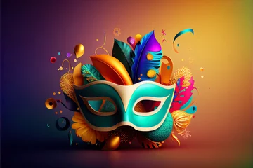 Rolgordijnen bright multicolored carnival mask, festival and entertainment concept, space for text © Ivan Traimak