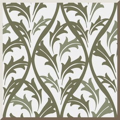 Antique square tile botanic garden vintage pattern plant leaf