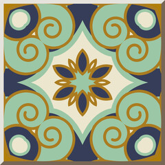 Antique square tile botanic garden vintage pattern spiral cross line flower