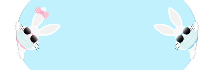 2 Weiße Osterhasen Junge & Mädchen Maske Sonnenbrille Runde Banner Innen Himmel