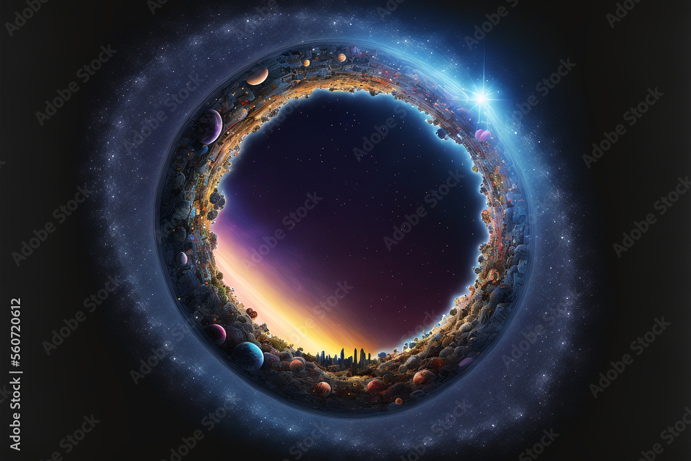 Wall mural generative ai black hole over star field in outer space.