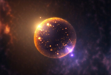 Generative ai illustration of planets and shining stars galaxy in space.