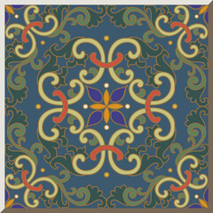 Antique square tile botanic garden vintage pattern spiral cross chain