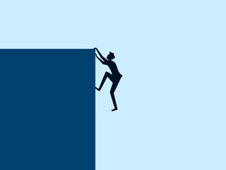 Businessman climbing a steep cliff. symbol of opportunity for advancement and challenges vector