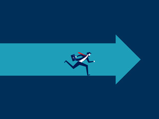 Businessman running in a cave with arrows leading the way. business solution vector