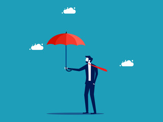 Businessman holding an umbrella. business protection concept vector