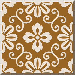 Antique square tile botanic garden vintage pattern nature flower plant