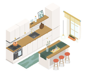 Kitchen furniture - modern vector colorful isometric illustration
