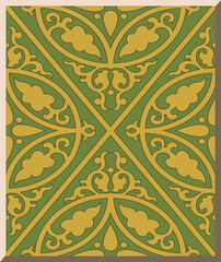 Antique square tile botanic garden vintage pattern curve cross plant