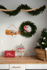The interior of the room decorated for Christmas