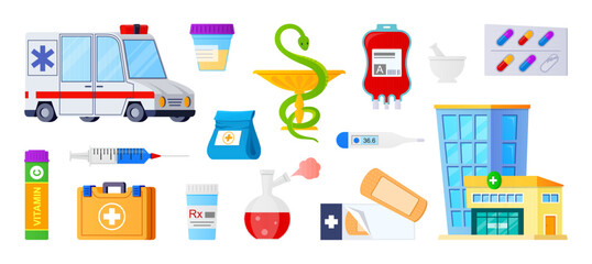 Medicine and health care - modern flat design style set of isolated images