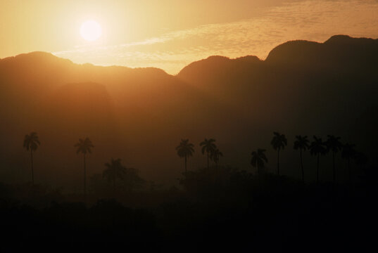 Sun over the limestone domes of Vinales Valley in Pinar del Rio, Cuba.