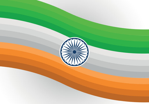 Indian Flag background with Asoka wheel on white background.