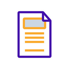 Document business icon with purple and orange duotone style. Document, sign, paper, symbol, file, page, note. Vector illustration