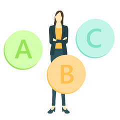 3つの選択肢で悩むビジネスウーマン png