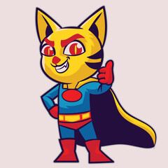 isolated cute cat cartoon superhero thumb pose