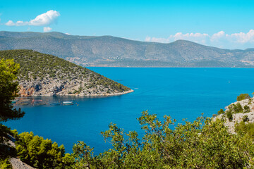 Fototapeta na wymiar view over the Aegean sea in Nea Epidavros, Greece