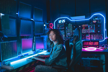 Portrait of Asian Women  programmer, staring confidently into camera