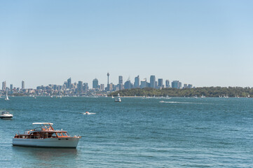 Sydney Cityscape, Business Skyscraper and Water with Yachts. Landscape. Australia