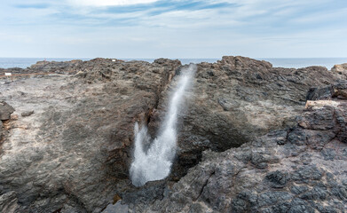 Kiama Blowhole in Action in Sydney with Blue Sky. Australia