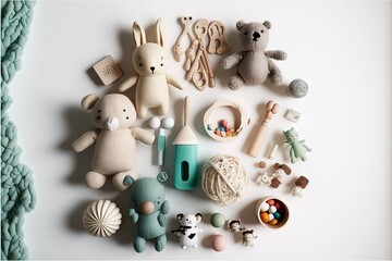  a collection of toys and toys on a white surface with a green border around them and a blue frame around them with a white background and a blue border with a white border with a.