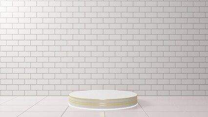 white stand and neon light in the white room.3d rendering.