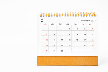 The February 2023 Monthly desk calendar for 2023 year isolated on white background.