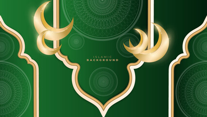 3d realistic green and gold ramadan kareem background banner