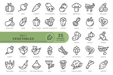 Set of conceptual icons. Vector icons in flat linear style for web sites, applications and other graphic resources. Set from the series - Vegetables. Editable outline icon.	