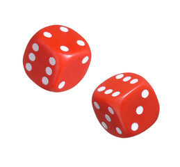 Red dices isolated on transparent layered background.