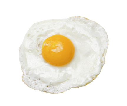 fried egg and yolk isolated on transparent layered background.