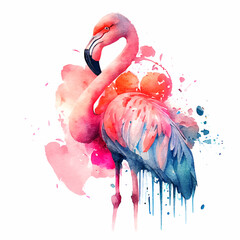 Watercolor pink flamingo isolated on white. Vector Illustration. EPS10 - obrazy, fototapety, plakaty
