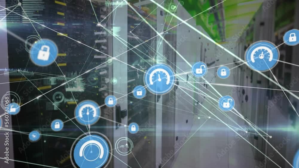 Poster animation of data processing over server room