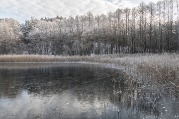 frozen lake, ice on lake, water, winter, northern europe