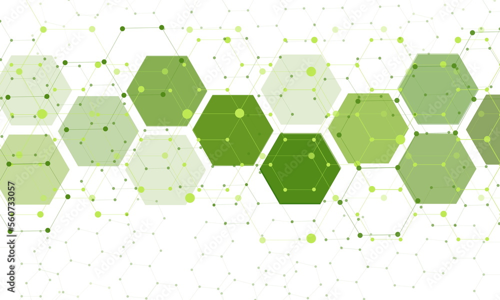 Poster technology abstract background with green hexagonal elements