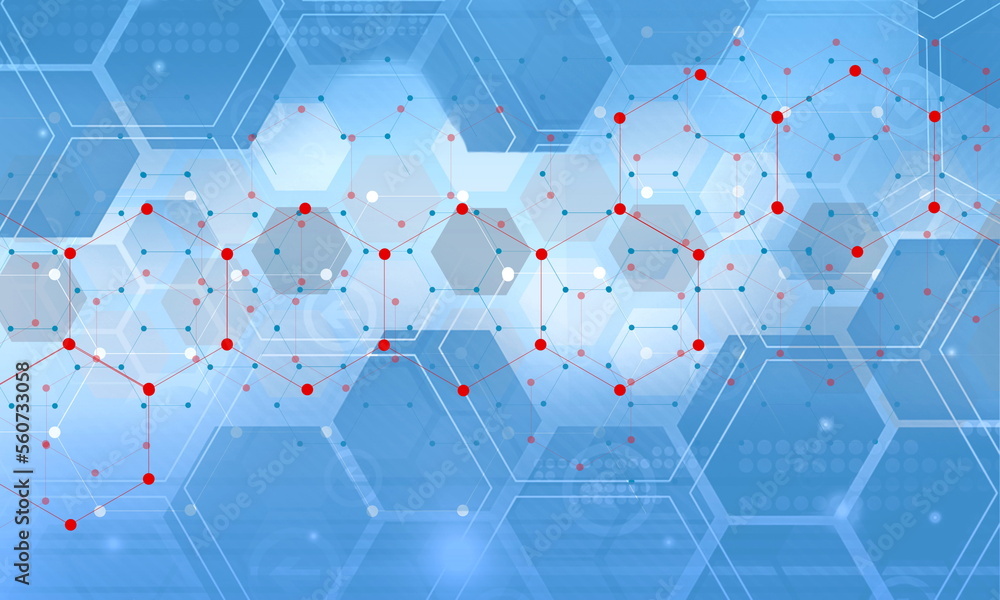 Aufkleber Abstract background with simple blue hexagonal elements and red hexagonal net 