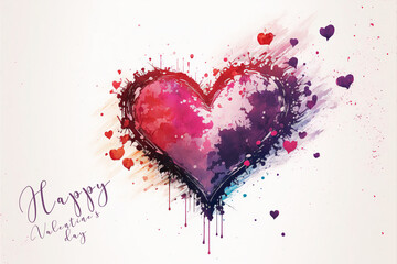 Valentine's Day watercolor wallpaper with Heart and couple in love with text Ai Generated art