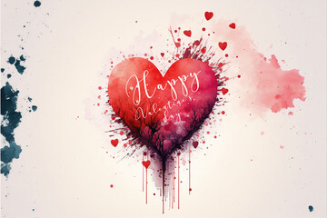 Valentine's Day watercolor wallpaper with Heart and couple in love with text Ai Generated art