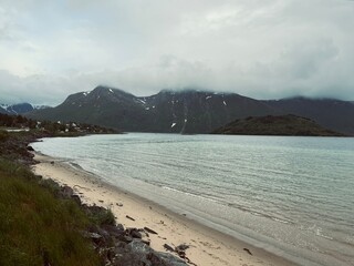 Norwegian fjords view, summertime, no people, cloudy and peaceful