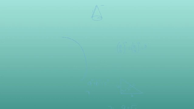 Animation of statistical data processing and mathematical equations against green background - Powered by Adobe