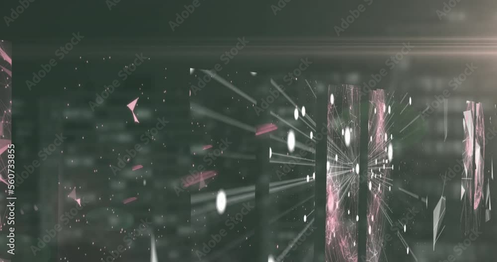Poster animation of multiple screens of plexus networks against tall buildings