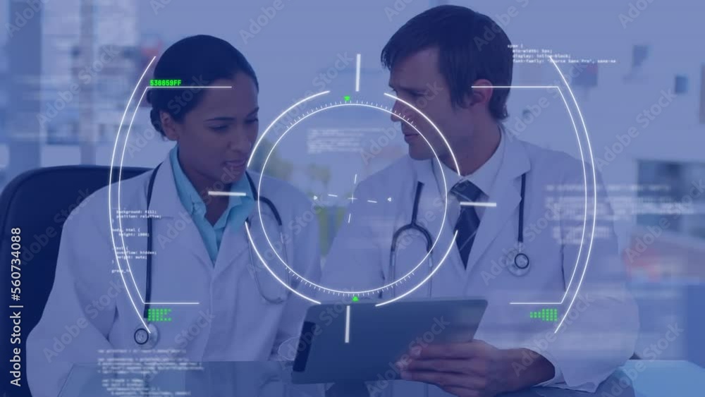 Poster animation of scope scanning and data processing over diverse doctors