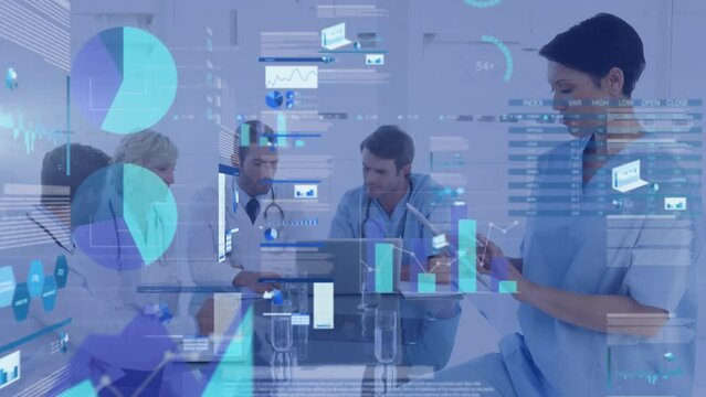 Animation of financial data processing over diverse doctors - Powered by Adobe