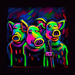 Group of hogs with microphone. Generative Ai.