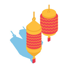Chinese lantern lights isometric Concept Vector Color Icon Design, Traditional Chinese Culture Symbol on white background, Lunar New Year of the Rabbit 2023 Sign, China Travel Guide Stock illustration